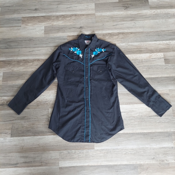 Vintage Ely Diamond Embroidered Pearl Snap Western Shirt Small - Picture 2 of 12